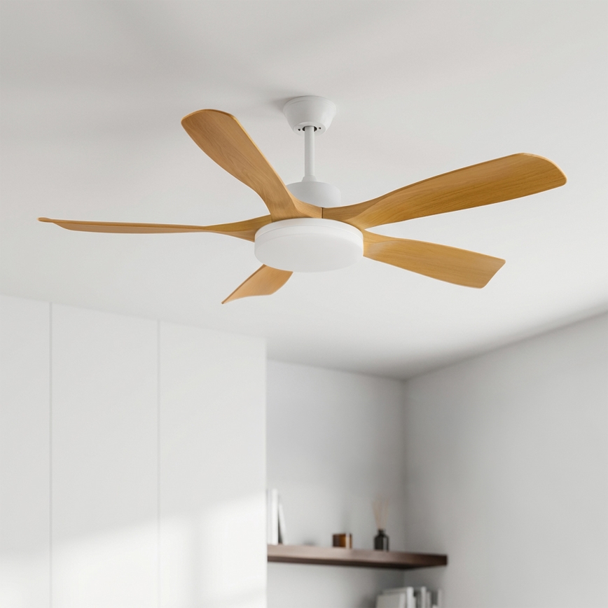 Brilagi - Ventilateur de plafond LED dimmable, 34 W, 230 V, 3000–6500 K, Ø 132 cm, blanc/marron + télécommande