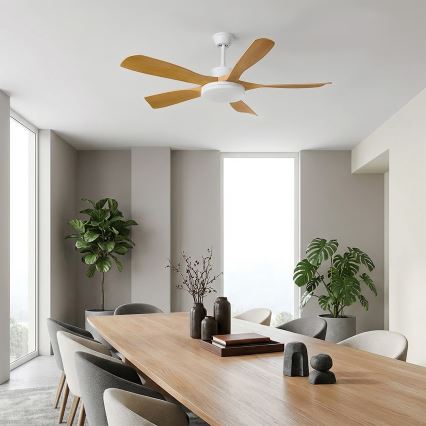 Brilagi - Ventilateur de plafond LED dimmable, 34 W, 230 V, 3000–6500 K, Ø 132 cm, blanc/marron + télécommande