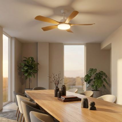 Brilagi - Ventilateur de plafond LED dimmable, 34 W, 230 V, 3000–6500 K, Ø 132 cm, blanc/marron + télécommande