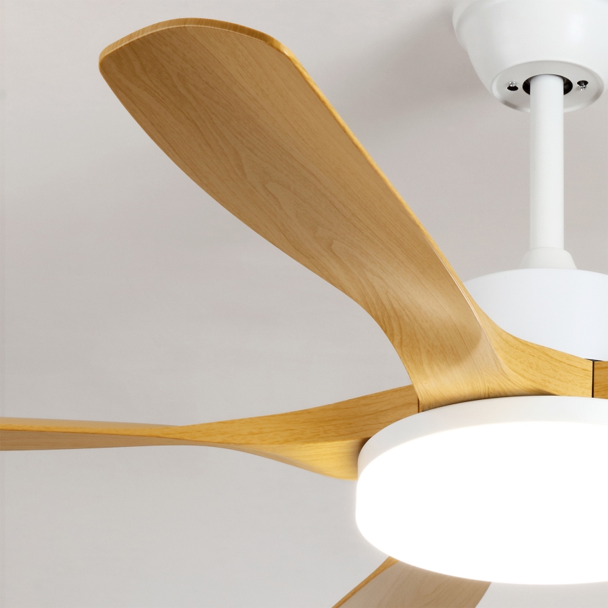 Brilagi - Ventilateur de plafond LED dimmable, 34 W, 230 V, 3000–6500 K, Ø 132 cm, blanc/marron + télécommande