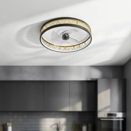 Brilagi - Ventilateur de plafond LED à intensité variable LED/34W/230V 50 cm noir/doré + télécommande