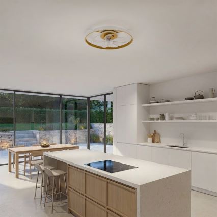 Brilagi - Ventilateur de plafond LED dimmable LED/66W/230V 55 cm blanc/doré + télécommande