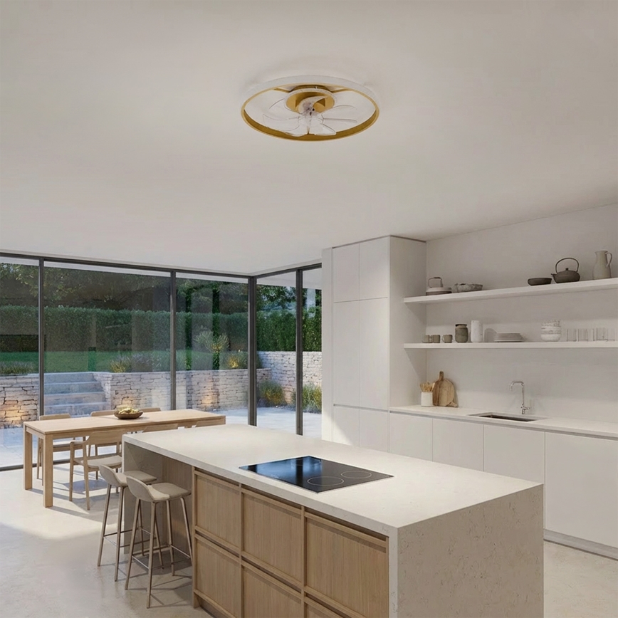 Brilagi - Ventilateur de plafond LED dimmable LED/66W/230V 55 cm blanc/doré + télécommande