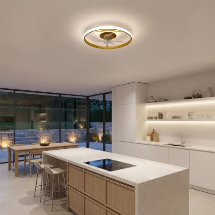 Brilagi - Ventilateur de plafond LED dimmable LED/66W/230V 55 cm blanc/doré + télécommande
