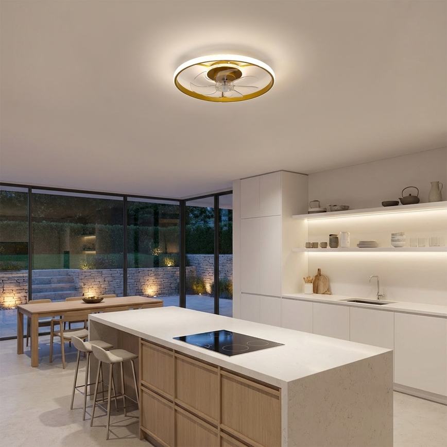Brilagi - Ventilateur de plafond LED dimmable LED/66W/230V 55 cm blanc/doré + télécommande