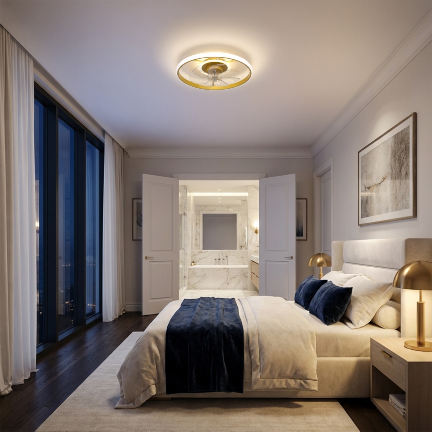 Brilagi - Ventilateur de plafond LED dimmable LED/66W/230V 55 cm blanc/doré + télécommande