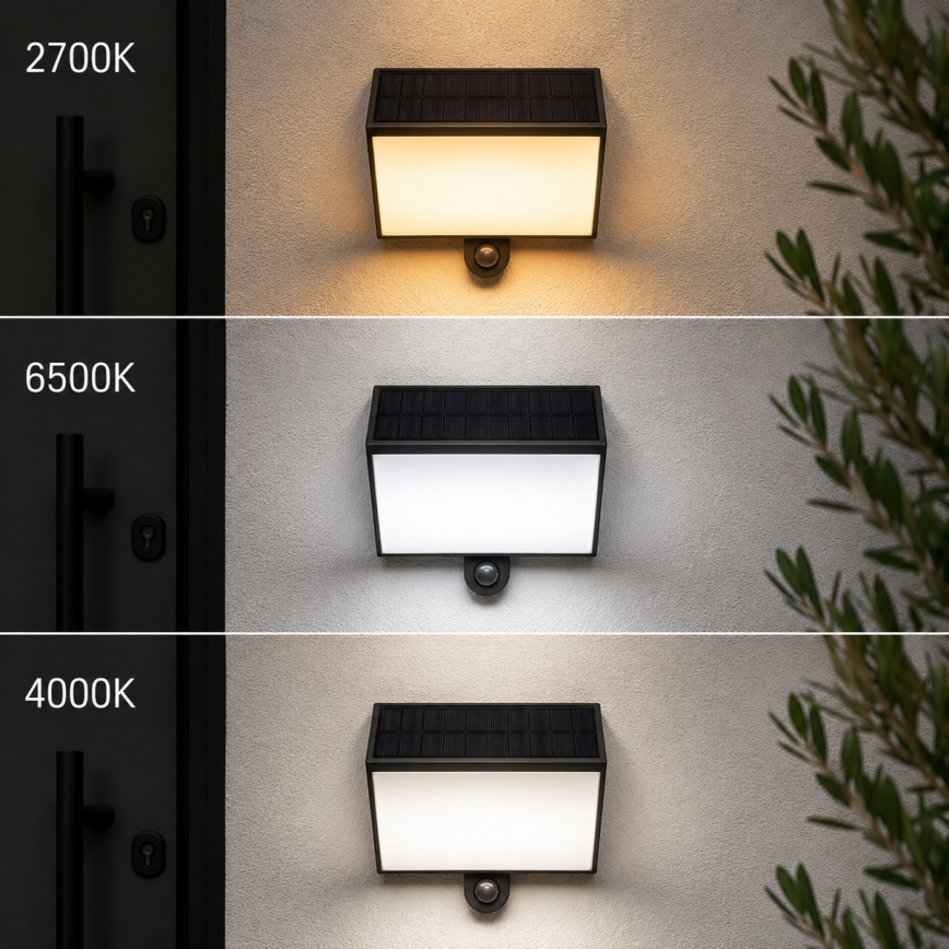 Brilliant - Applique murale solaire LED avec capteur SIERRA LED/6W/3,7V 2700/4000/6500K 2000 mAh IP54 noir