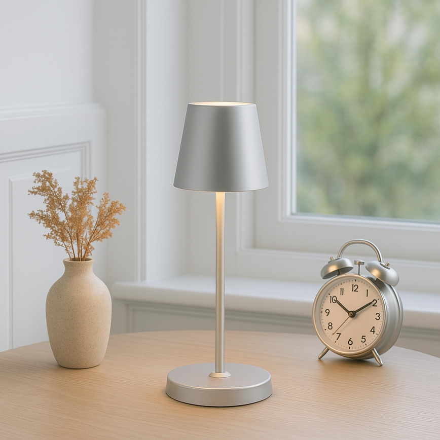 Brilliant - Lampe de table d'extérieur LED tactile, rechargeable et dimmable ELORA LED/2,5W/5V 2700K 2600 mAh IP44 argentée