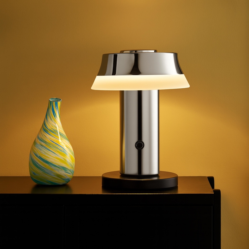 Brilliant - Lampe de table LED tactile, dimmable et rechargeable KINICH LED/2,5W/5V 2700K 2600 mAh chrome brillant