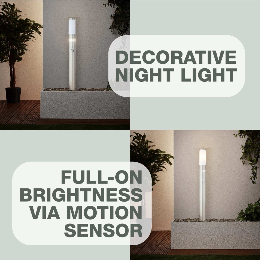 Brilliant - Lampe extérieure avec détecteur LEIGH LED/0,9W/230V + 1xE27/11W 80 cm IP44 chrome brillant