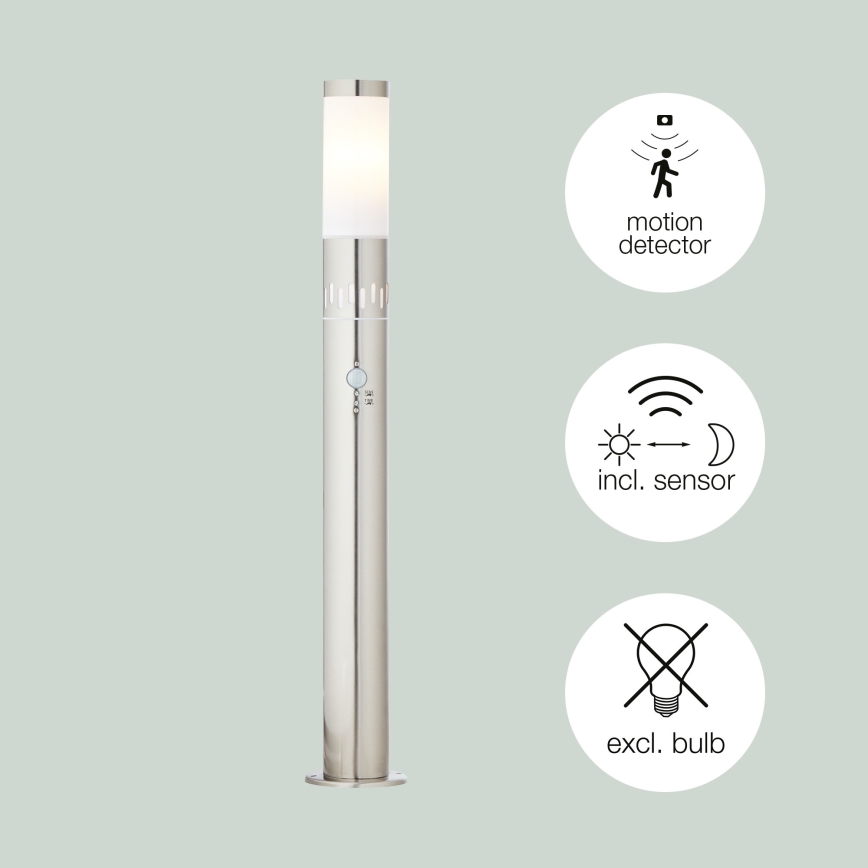 Brilliant - Lampe extérieure avec détecteur LEIGH LED/0,9W/230V + 1xE27/11W 80 cm IP44 chrome brillant