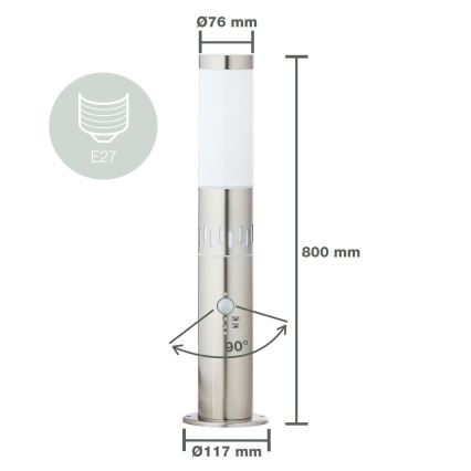 Brilliant - Lampe extérieure avec détecteur LEIGH LED/0,9W/230V + 1xE27/11W 80 cm IP44 chrome brillant