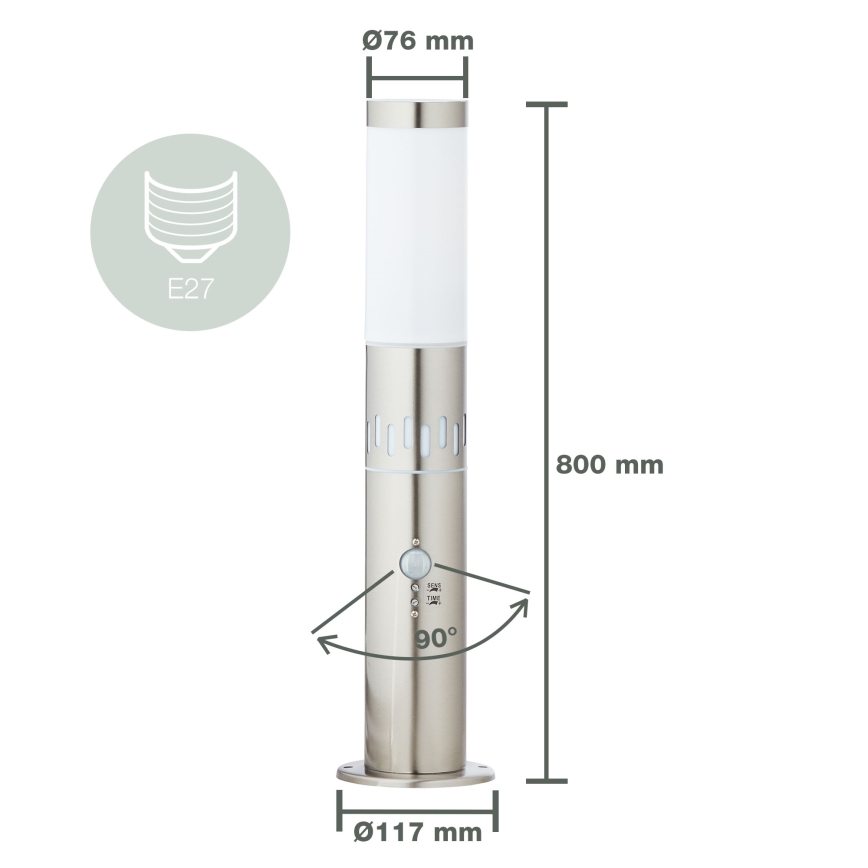 Brilliant - Lampe extérieure avec détecteur LEIGH LED/0,9W/230V + 1xE27/11W 80 cm IP44 chrome brillant