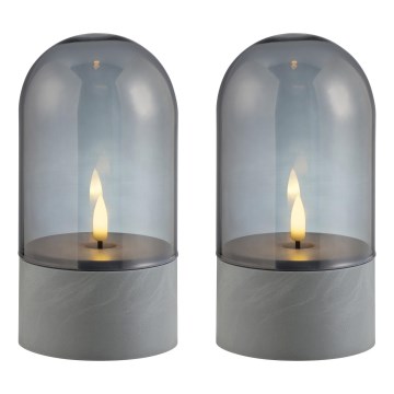 Brilliant - Lot de 2 bougies LED ILLUSION LED/2xAA IP44 gris / noir fumé