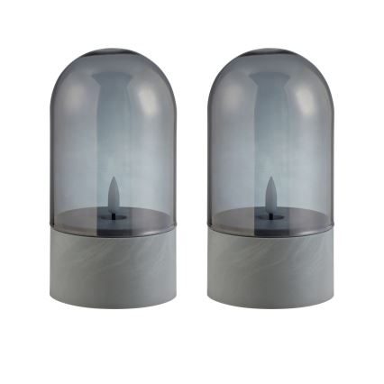 Brilliant - Lot de 2 bougies LED ILLUSION LED/2xAA IP44 gris / noir fumé
