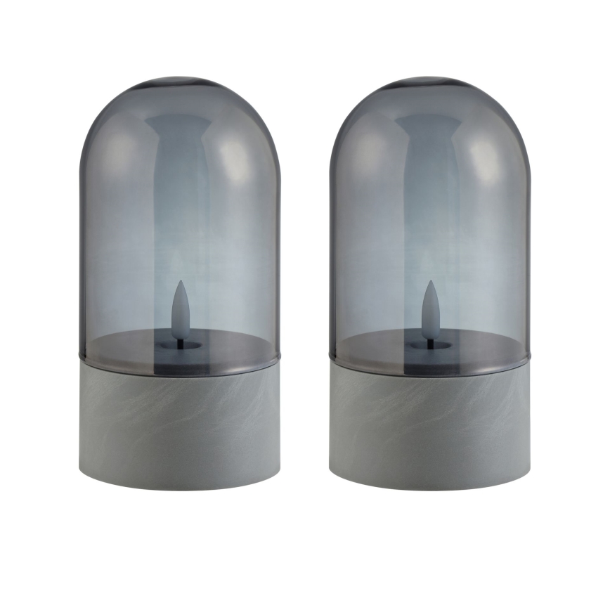 Brilliant - Lot de 2 bougies LED ILLUSION LED/2xAA IP44 gris / noir fumé
