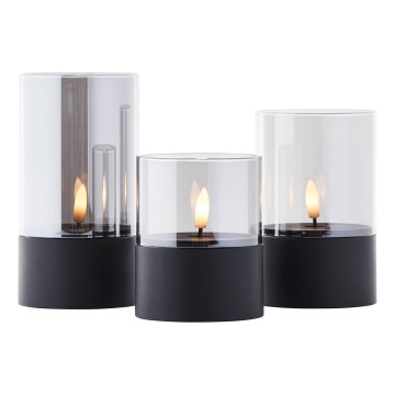 Brilliant - Lot de 3 bougies LED BOUGIE LED/2xAA IP44 noir/fumé