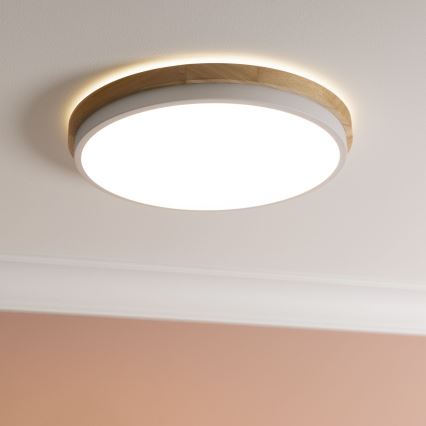 Brilliant - Plafonnier à intensité variable BAARLO LED/24W/230V d. 35 cm blanc/figuier caoutchouc - FSC certifié