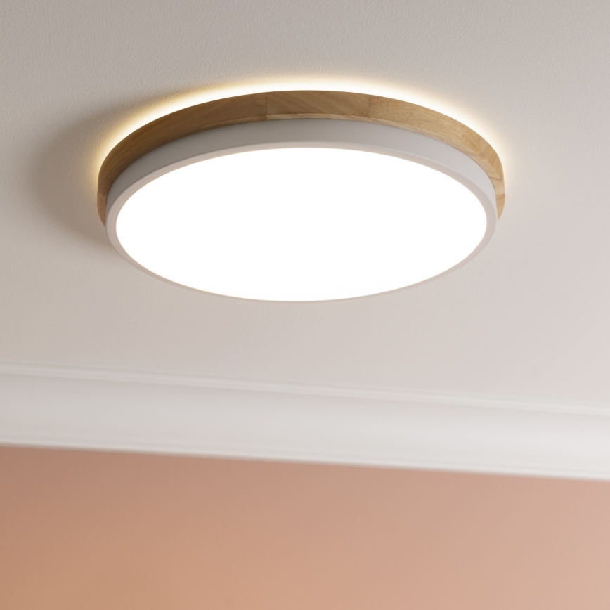 Brilliant - Plafonnier à intensité variable BAARLO LED/24W/230V d. 35 cm blanc/figuier caoutchouc - FSC certifié
