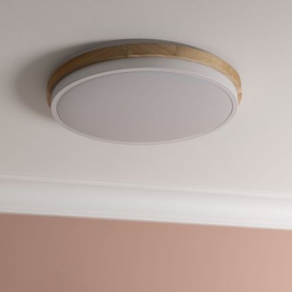 Brilliant - Plafonnier à intensité variable BAARLO LED/24W/230V d. 35 cm blanc/figuier caoutchouc - FSC certifié