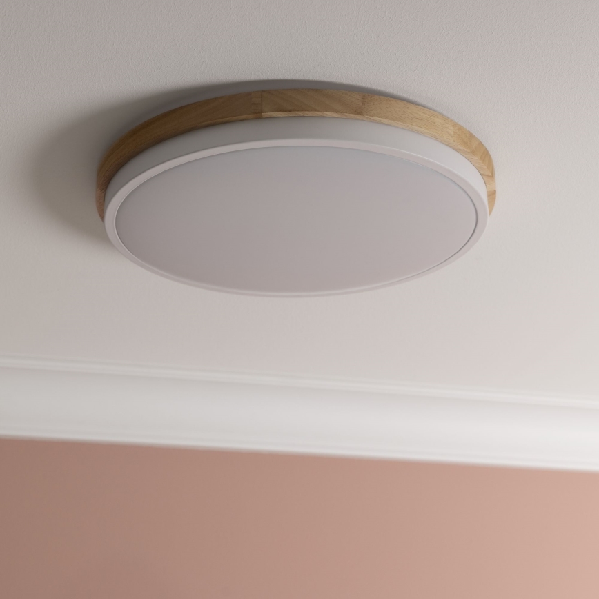 Brilliant - Plafonnier à intensité variable BAARLO LED/24W/230V d. 35 cm blanc/figuier caoutchouc - FSC certifié