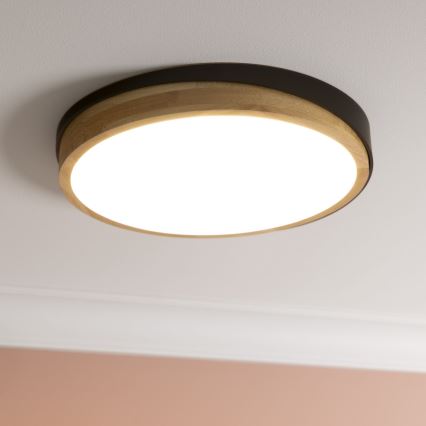 Brilliant - Plafonnier à intensité variable BAARLO LED/24W/230V d. 35 cm noir/figuier caoutchouc - FSC certifié