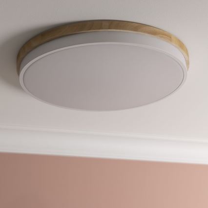 Brilliant - Plafonnier à intensité variable BAARLO LED/36W/230V 3000-6500K d. 50 cm blanc/figuier caoutchouc + télécommande - FSC certifié