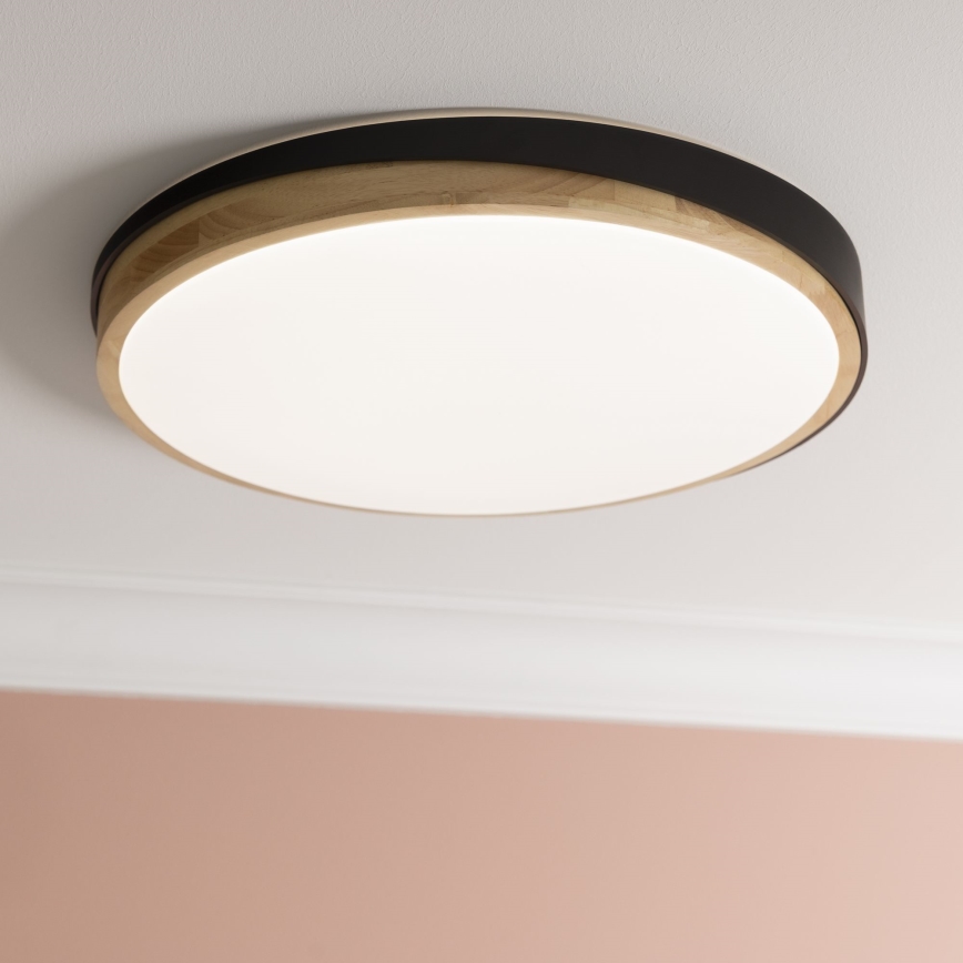 Brilliant - Plafonnier à intensité variable BAARLO LED/36W/230V 3000-6500K d. 50 cm noir/figuier caoutchouc + télécommande - FSC certifié