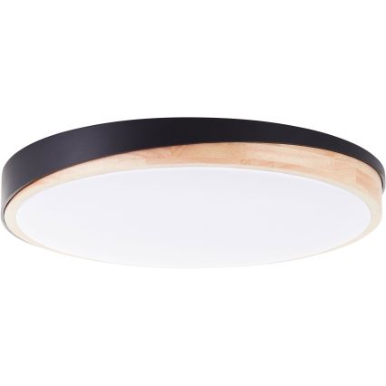 Brilliant - Plafonnier à intensité variable BAARLO LED/36W/230V 3000-6500K d. 50 cm noir/figuier caoutchouc + télécommande - FSC certifié
