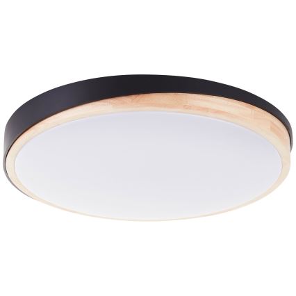 Brilliant - Plafonnier à intensité variable BAARLO LED/36W/230V 3000-6500K d. 50 cm noir/figuier caoutchouc + télécommande - FSC certifié