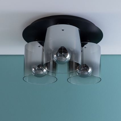 Brilliant - Plafonnier BETH 3xE27/60W/230V Ø 37 cm noir/fumé