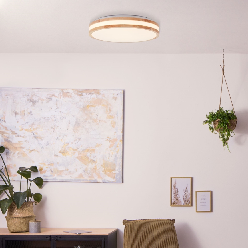 Brilliant - Plafonnier LED LASKOS LED 22 W / 230 V Ø 38 cm, bois d'hévéa