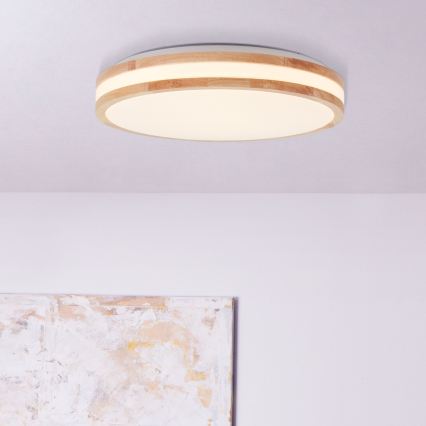 Brilliant - Plafonnier LED LASKOS LED 22 W / 230 V Ø 38 cm, bois d'hévéa
