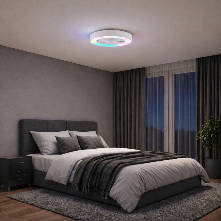 Brilliant - Plafonnier LED RGBW dimmable avec ventilateur CATANIA LED/37W/230V 2700-6500K Ø 48,6 cm blanc + télécommande