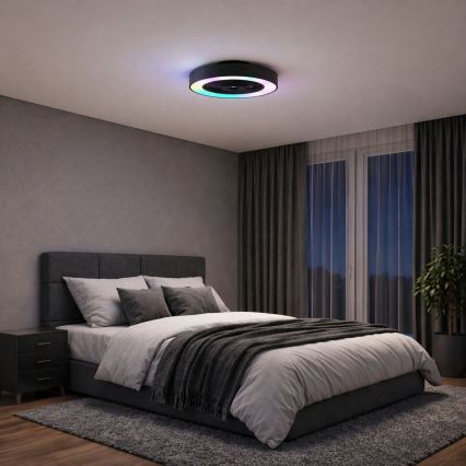 Brilliant - Plafonnier LED RGBW dimmable avec ventilateur CATANIA LED/37W/230V 2700–6500K Ø 48,6 cm noir + télécommande