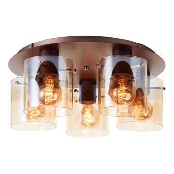 Brilliant - Plafonnier PETJE 5xE27/40W/230V Ø 52 cm marron/fumé