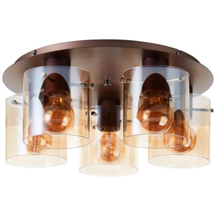 Brilliant - Plafonnier PETJE 5xE27/40W/230V Ø 52 cm marron/fumé