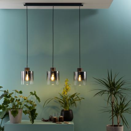 Brilliant - Suspension sur câble BETH 3xE27/60W/230V noir/fumé