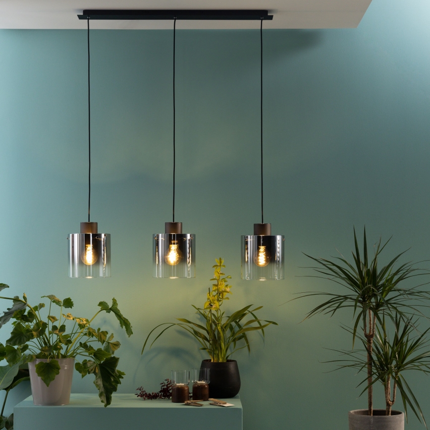 Brilliant - Suspension sur câble BETH 3xE27/60W/230V noir/fumé