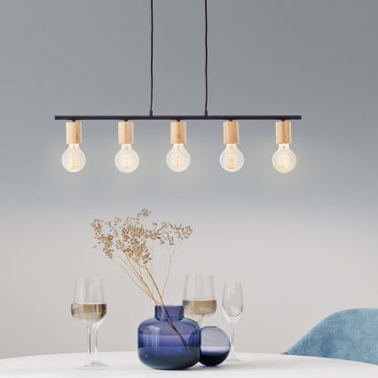 Brilliant - Suspension sur câble KERRY 5xE27/40W/230V noire/bambou