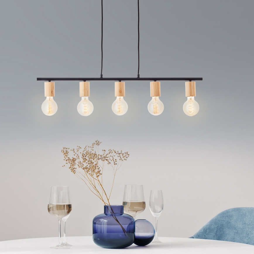 Brilliant - Suspension sur câble KERRY 5xE27/40W/230V noire/bambou