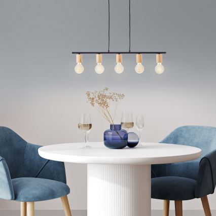 Brilliant - Suspension sur câble KERRY 5xE27/40W/230V noire/bambou