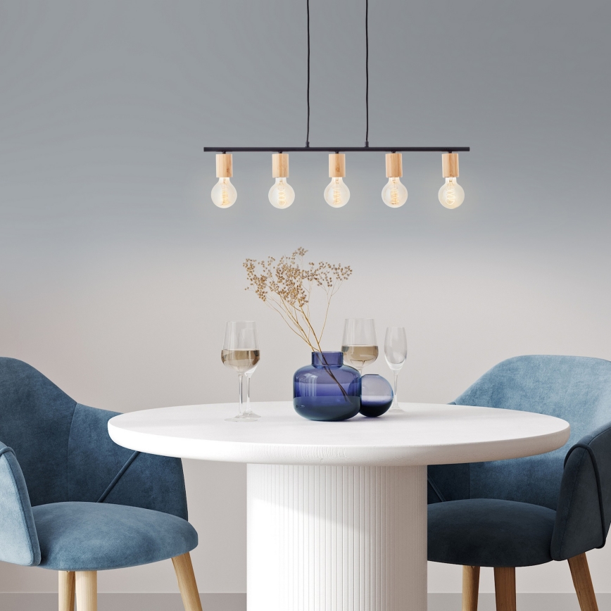 Brilliant - Suspension sur câble KERRY 5xE27/40W/230V noire/bambou
