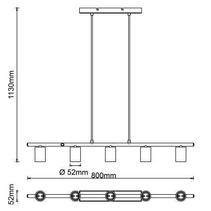Brilliant - Suspension sur câble KERRY 5xE27/40W/230V noire/bambou