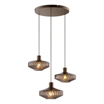 Brilliant - Suspension sur câble LYN 3xE27/20W/230V Ø 69 cm brun/brun fumé