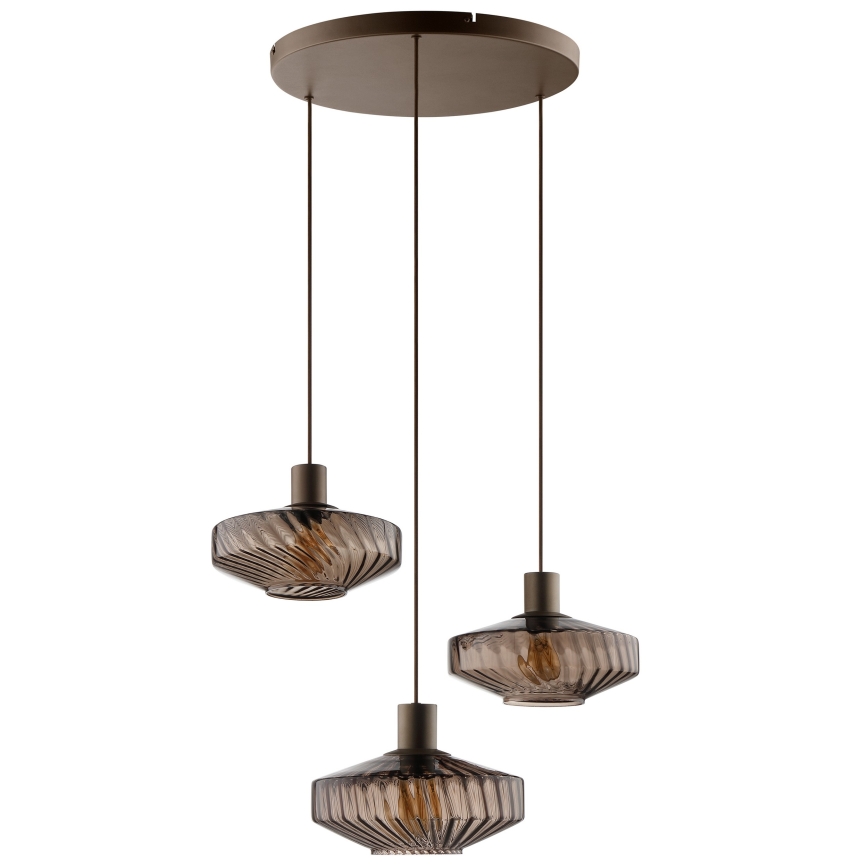 Brilliant - Suspension sur câble LYN 3xE27/20W/230V Ø 69 cm brun/brun fumé