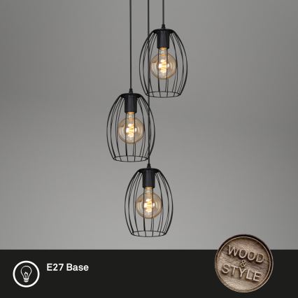 Brilo 4040-035 - Suspension filaire WAKTU VINTAGE 3xE27/60W/230V hévéa