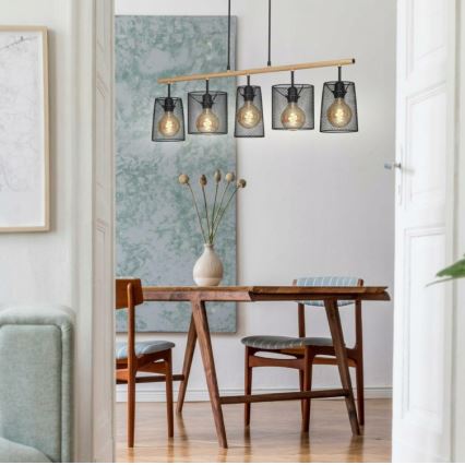 Brilo 4078-054 - Suspension sur câble WOOD & STYLE 5xE27/60W/230V