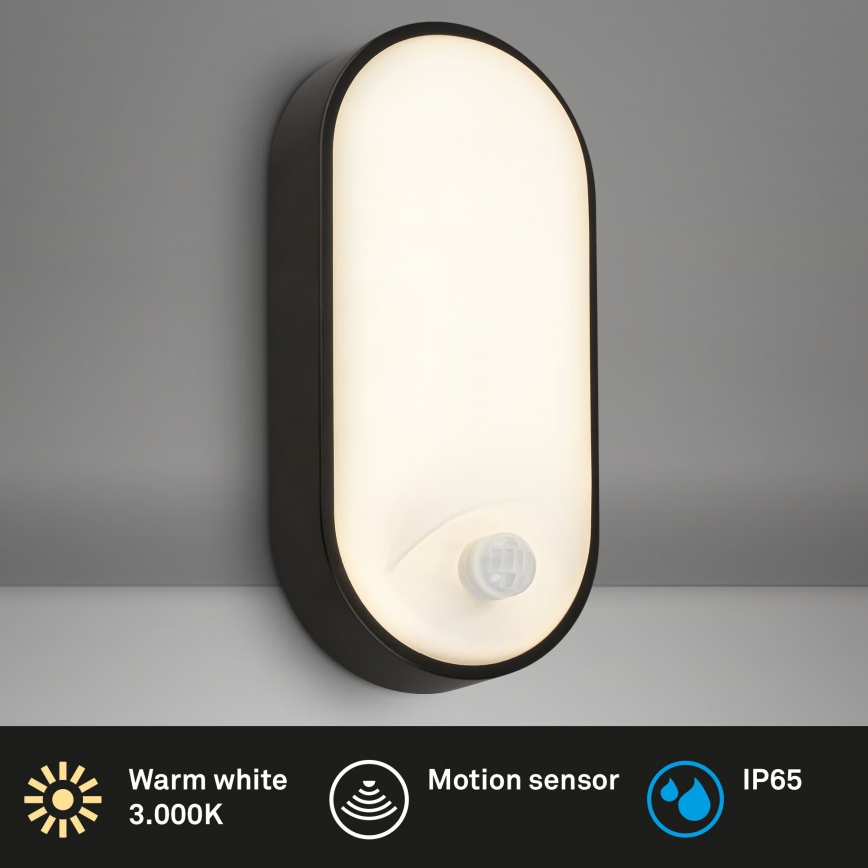 Brilo - Applique murale d'extérieur LED avec capteur de mouvement et de crépuscule RUCH LED/12W/230V IP65 noire