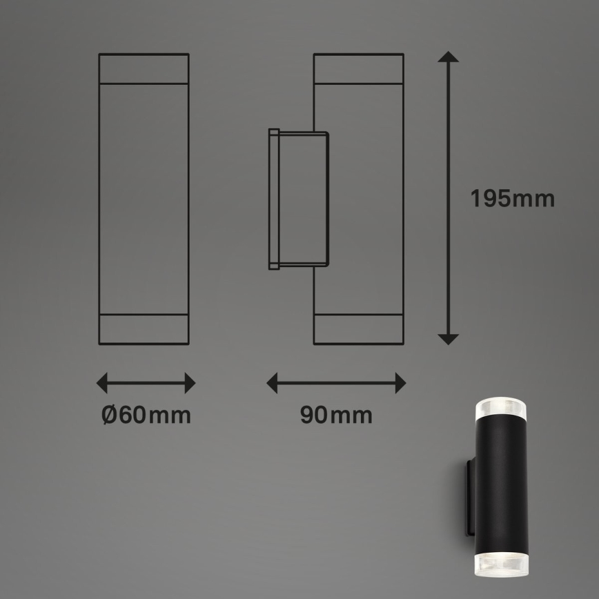 Brilo - Applique murale LED extérieure 2xGU10/4,7W/230V IP44 4000K noir